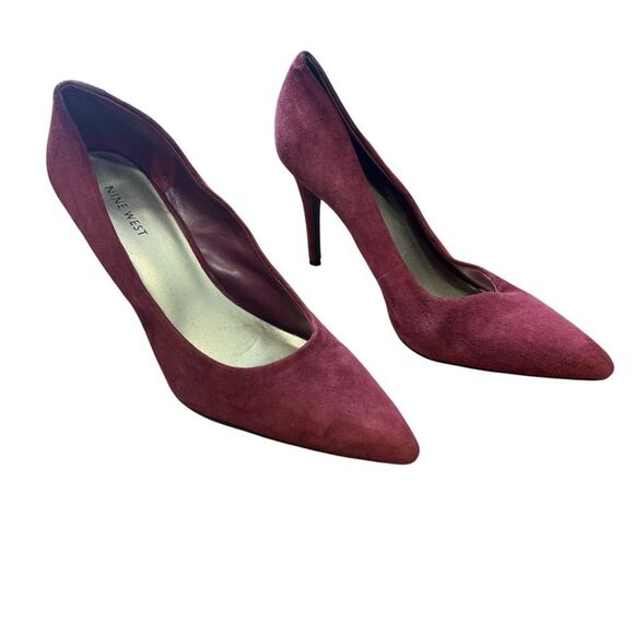 Nine West Finlay Burgundy Brick Red Suede Leather Pointed Toe Pumps - Picture 3 of 8